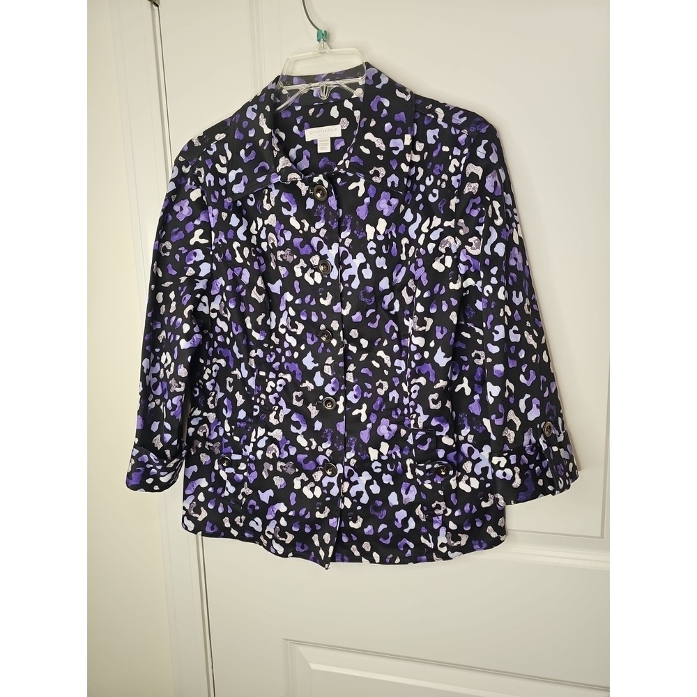 Charter Club Blazer Coat‎ Womens size Medium Petite Purple Animal Print Stretch